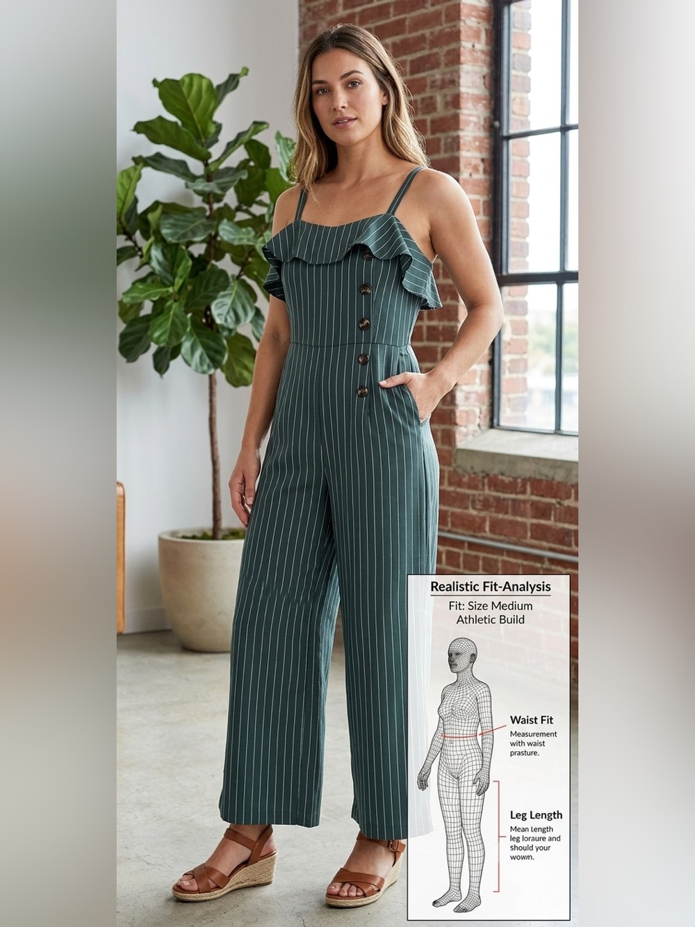 essue Teal Pinstripe Strappy Jumpsuit